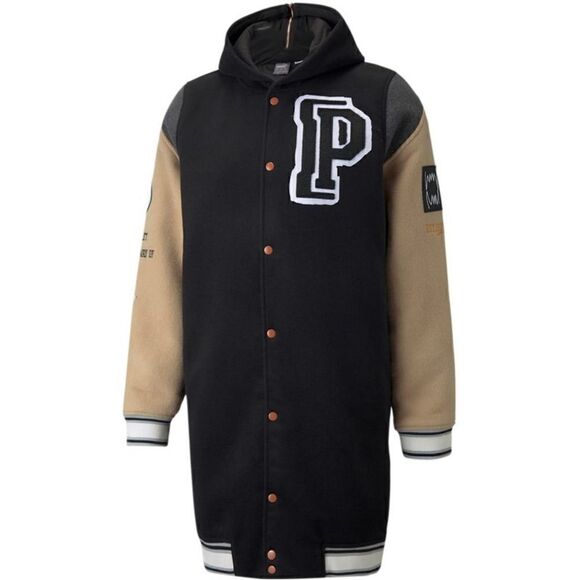 Puma Signature Varsity Jacket Wool Coat Color Block Size Medium M Black Grey New - Picture 15 of 17